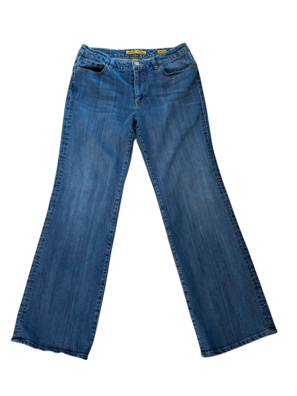 Seven7 Y2K Light Blue Flare Denim Jeans with Yellow Trim Labels Size 10